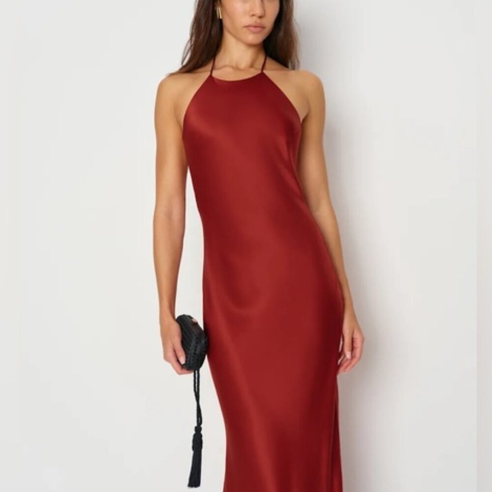 NEW Reformation Jeany Silk Long Dress Backless Formal Sangre Red | Size M - Picture 3 of 13